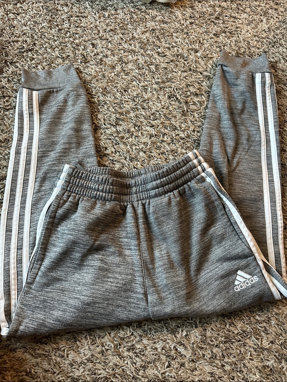 Size medium 10/12 adidas Gray Jogger Sweatpants with White Three-Stripes
